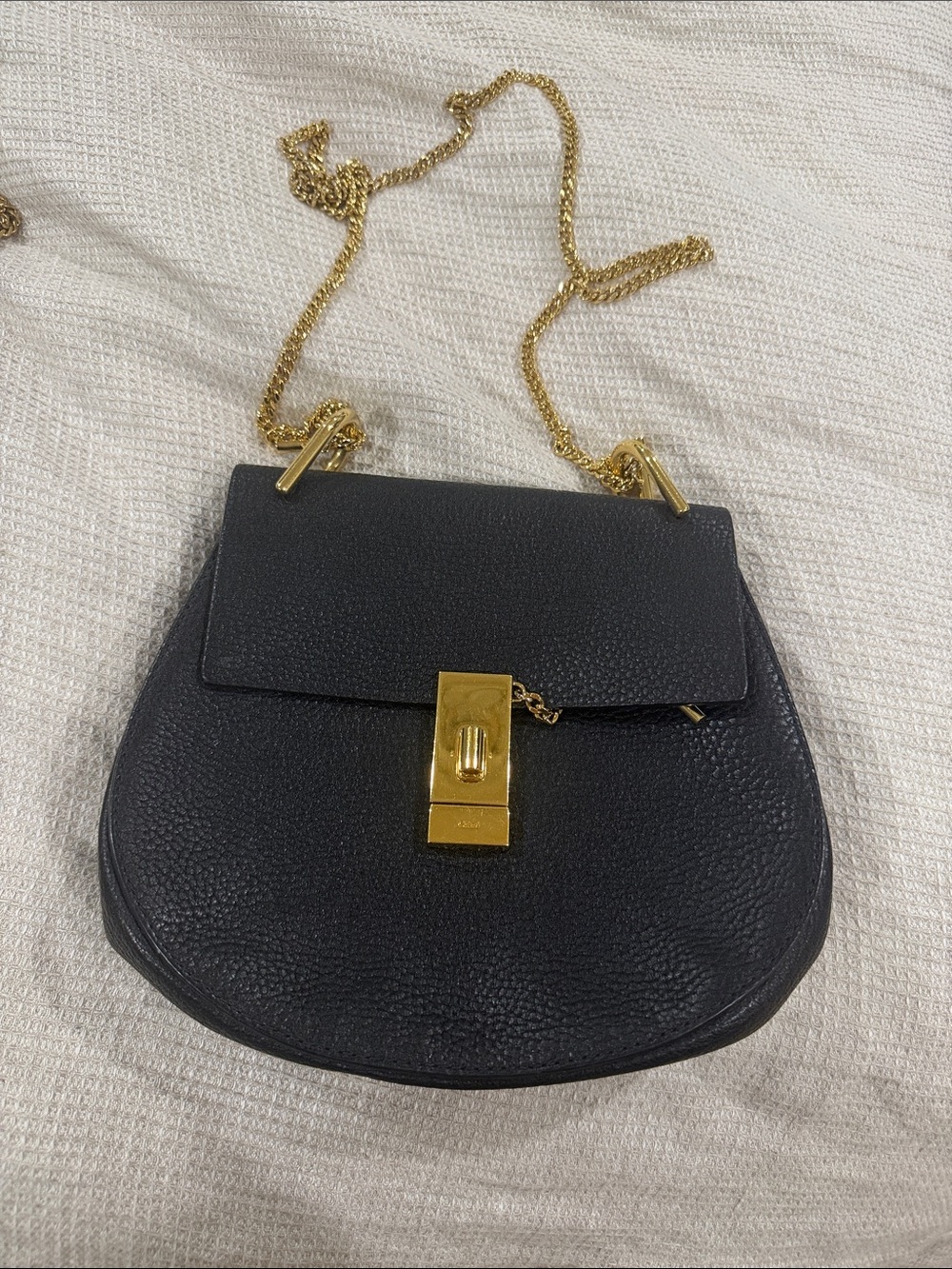 Chloe Black Leather Shoulder Bag with Gold Chain